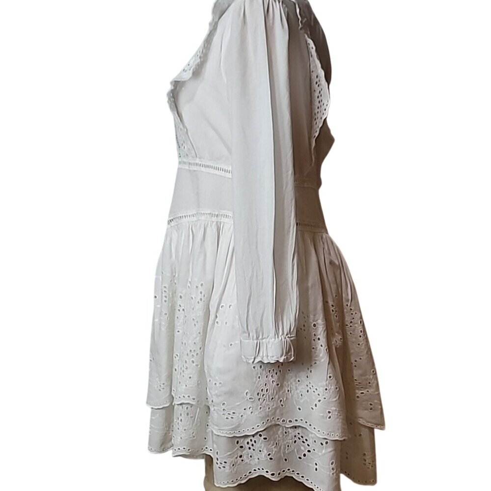 Allsaints Aislyn Broiderie White Ruffled Eyelet Dress 100% Cotton Lined EUC Worn - Picture 9 of 16